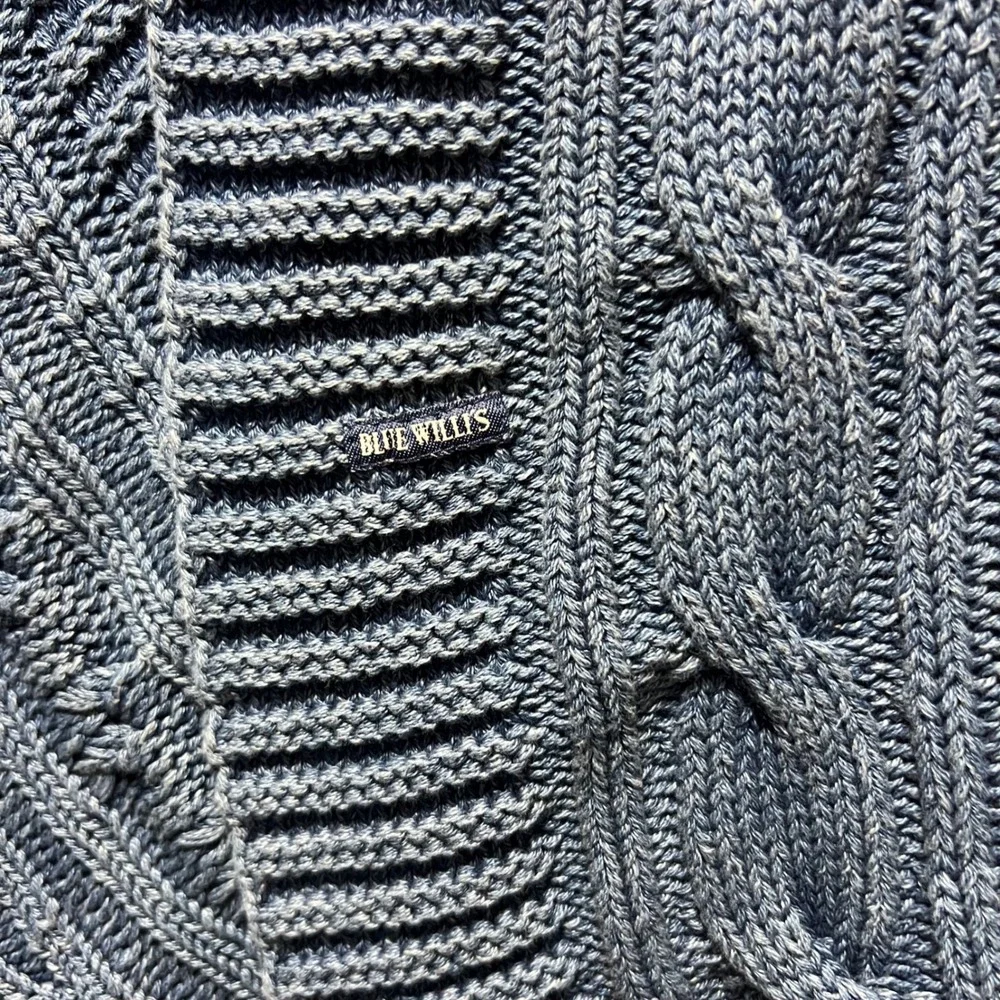 Blue Willi's Vintage Circular Knit Long Cardigan Wrap Coat‎ L Denim Blue Cotton
